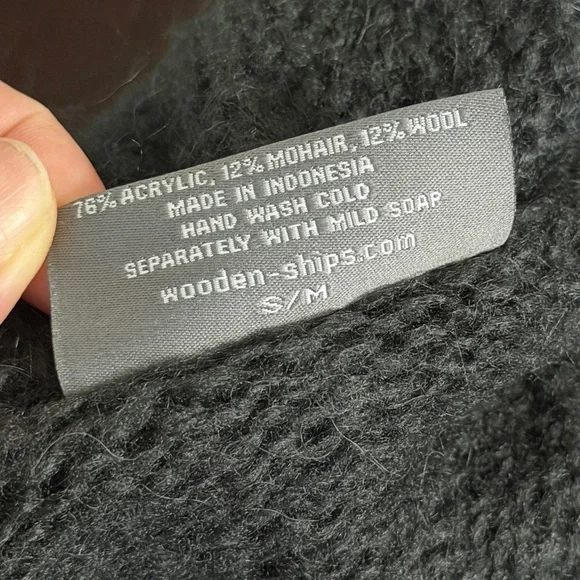 Wooden Ships SMALL MEDIUM Black Mohair Wool Open Front Cardigan Sweater - Picture 6 of 7